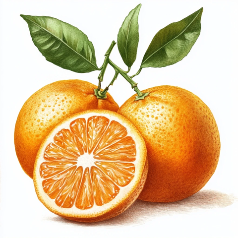 橙子切开白背景绿叶