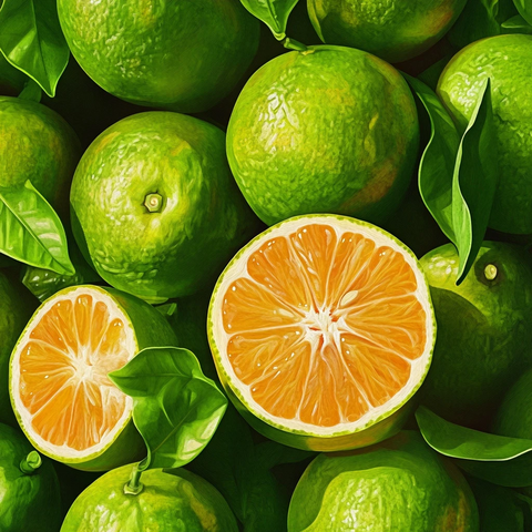 绿皮柑橘切半插画