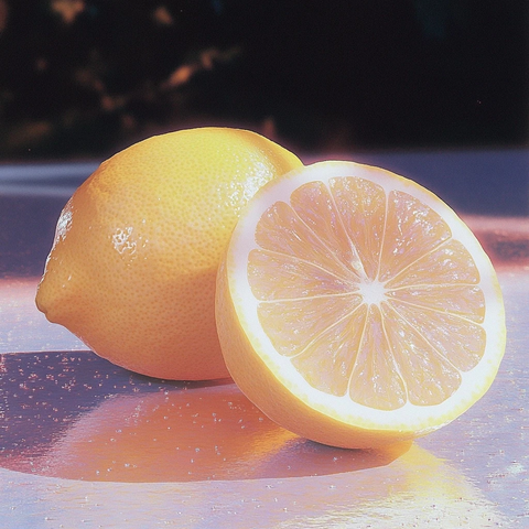 新鲜柠檬切半与完整柠檬