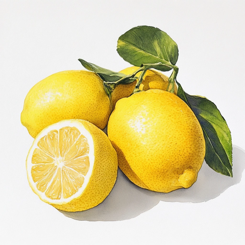 三颗水彩柠檬高清细节