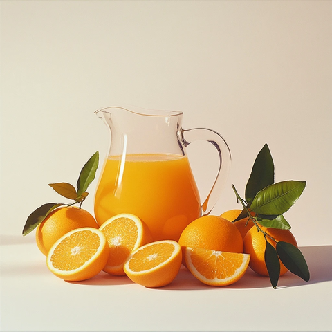 玻璃橙汁壶与新鲜橙子