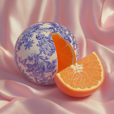 剥皮橙子与瓷器纹理