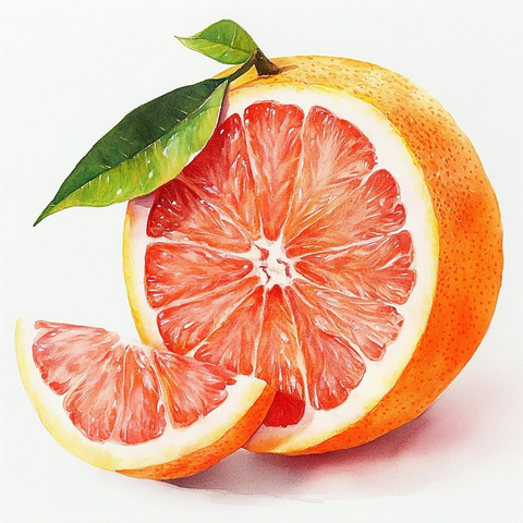 葡萄柚水彩画光影立体