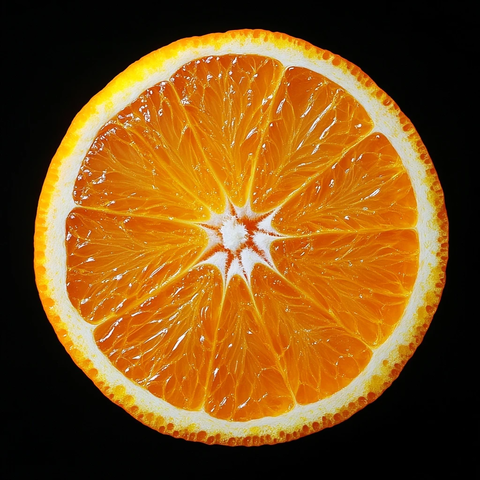 黑背景上的鲜橙切片