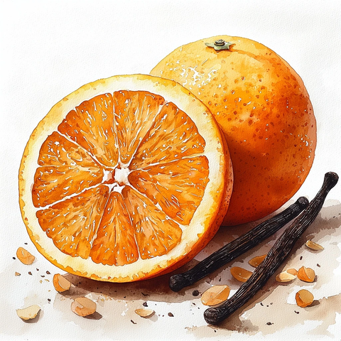橘子与香草荚静物绘