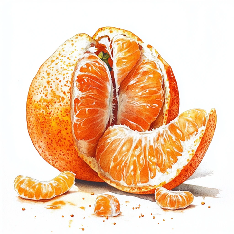 剥皮柑橘水彩插画