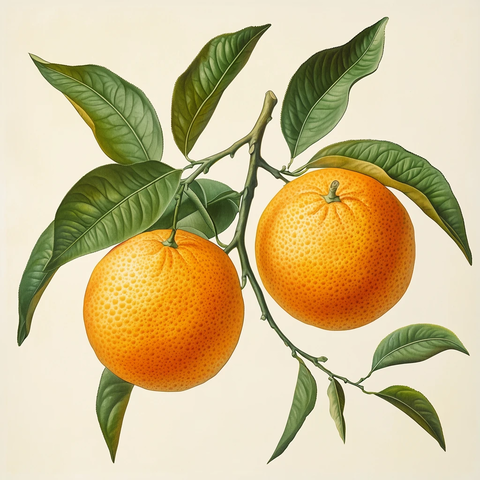 甜橙果实与枝叶植物插画