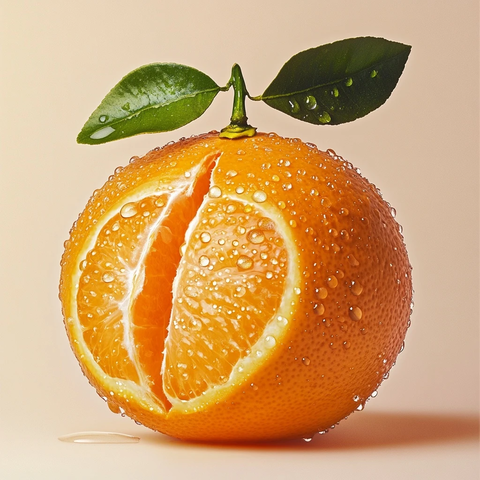 剥皮橙子水滴叶子