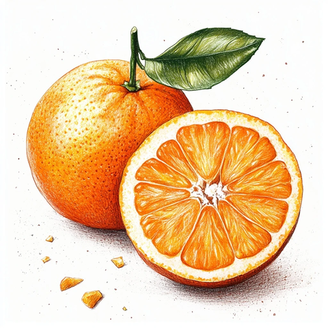 完整与切开橙子插画
