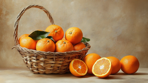 橙子篮子切半橙子摆放