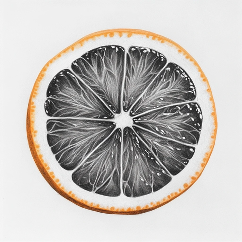 柑橘横截面铅笔素描