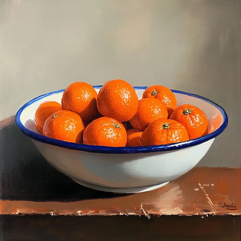 白釉蓝边碗中柑橘