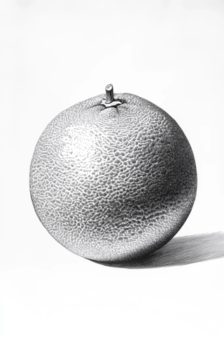 单个橙子正面黑笔素描