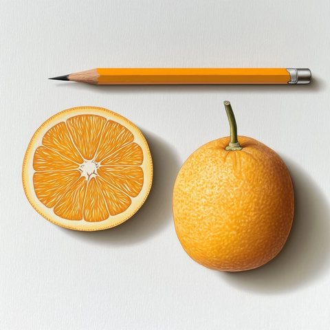 黄橙与半橙白纸铅笔画