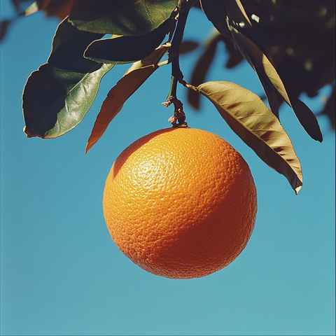 树上悬挂的橙子蓝天背景