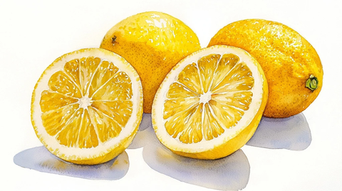 柠檬半剖面水彩画