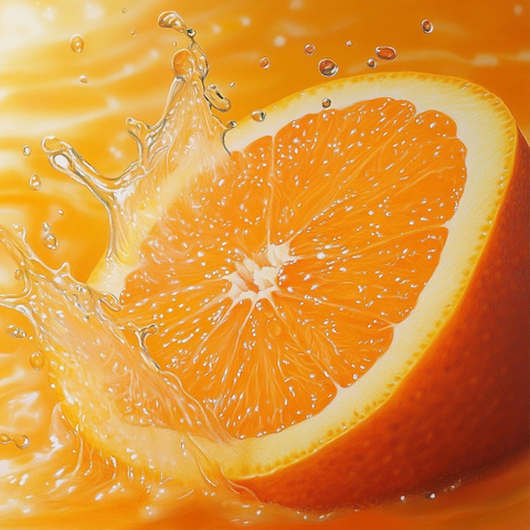 鲜橙切片汁水飞溅特写