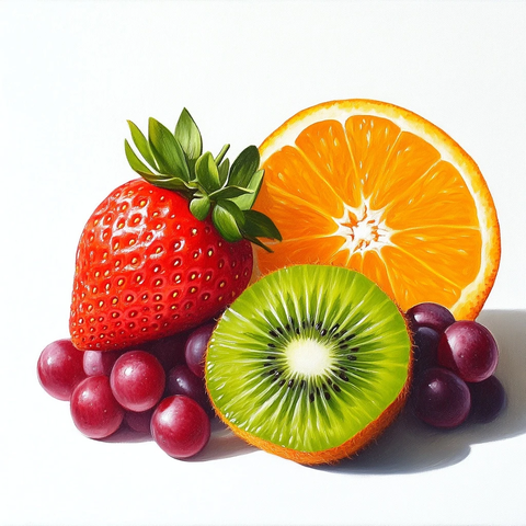 草莓奇异果橙子葡萄油画