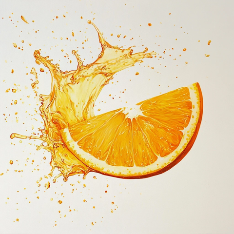 橙片半圆溅汁纯白背景