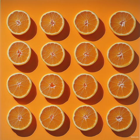 橙子切片整齐摆放橙色背景
