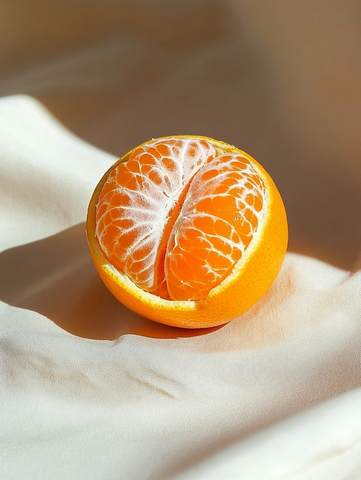 剥皮橙子自然光影近景