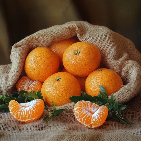 柑橘与中药材静物摆放