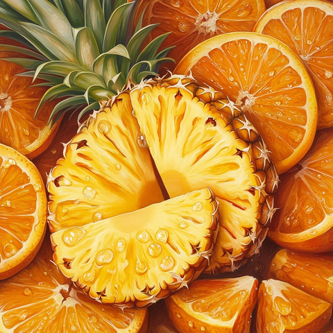 菠萝切片与橙子瓣摆盘