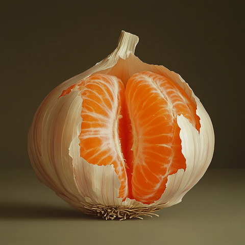 柑橘片与蒜瓣的对比