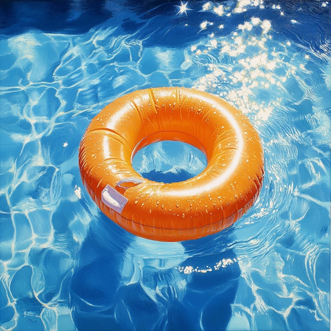 橙色浮圈漂浮游泳池中心