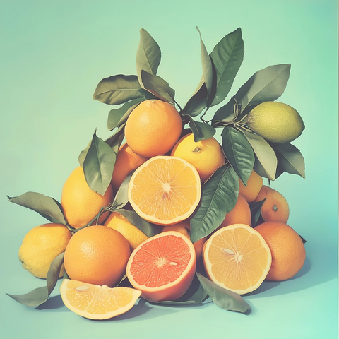 柠檬柑橘芒果堆叠静物