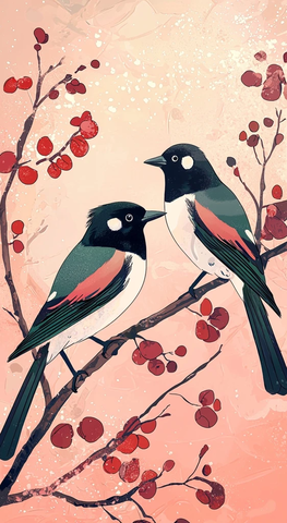 中国风插画双喜鹊图