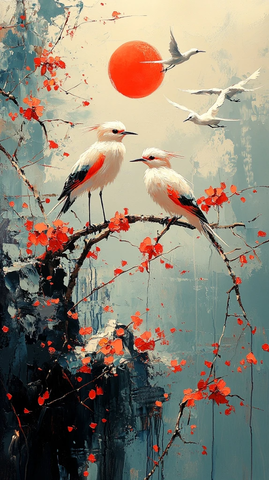 黄鹂立枝头白鹭飞天