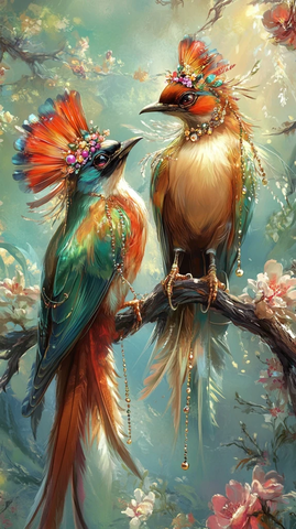 花冠鸟珠宝装饰枝头