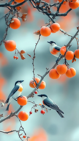 柿子枝头鸟啄果