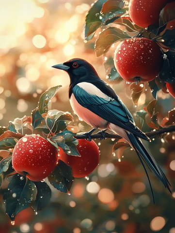 七彩喜鹊苹果树水滴