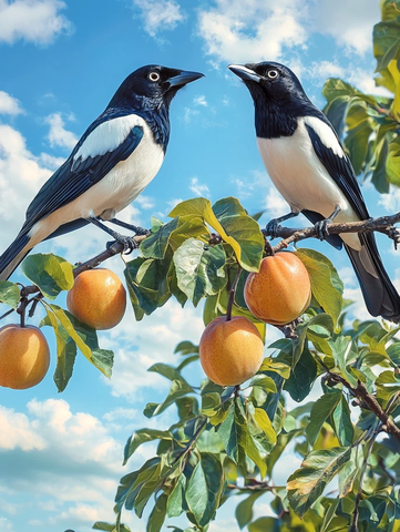 两只翠鸟栖息柿子树