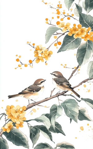 桂花枝上双鸟图
