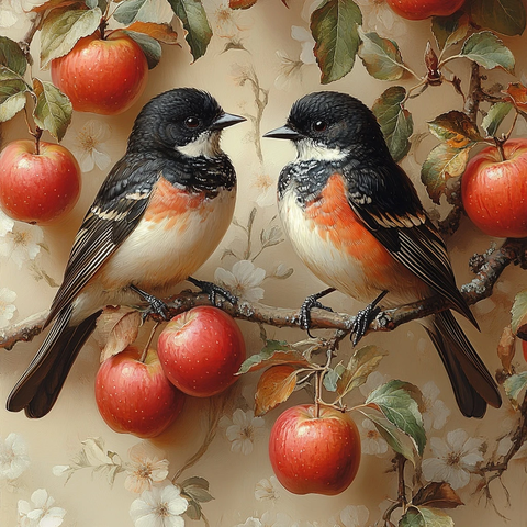 红黑冠羽鸟栖苹果枝