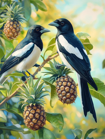 绿叶上垂吊的熟菠萝