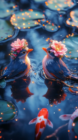 苗族装饰鸟冠湖面金光