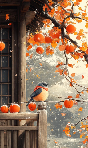 木亭鹦鹉击柿图