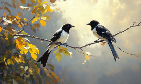 黄嘴鹊枝头食叶观察