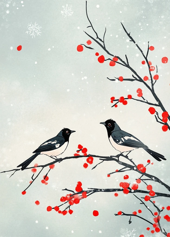 两只喜鹊梅花枝头雪
