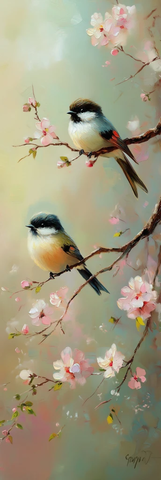 小鸟与春花油画