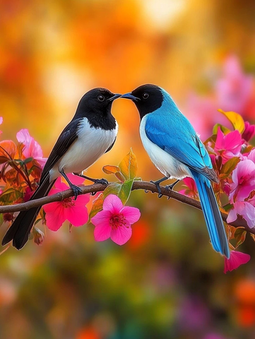 黑尾鸟与蓝鸟同枝