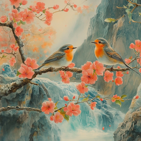 鸟鸣花香实景图