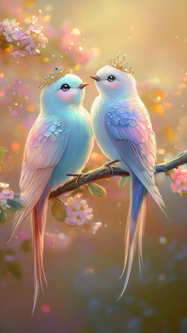 蝴蝶翅膀鸟儿花枝栖息