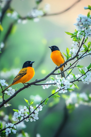 柳枝摇曳黄鹂欢唱