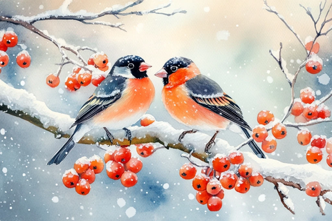 雪花飘落红果相依