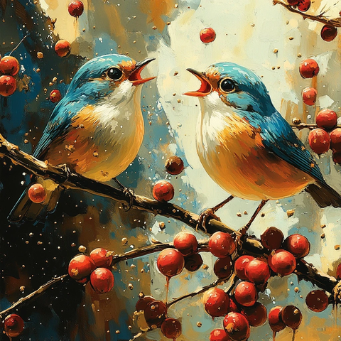 涂鸦风鸟类插画咖啡豆坚果